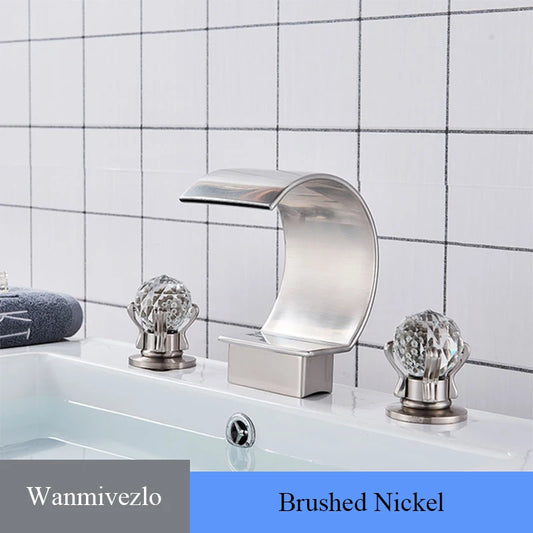 Wanmivezlo Waterfall Bathroom Basin Faucet Deck Mounted Cold Hot Water Mixer Single Hole Water Tap 3 Holes Washing Tap