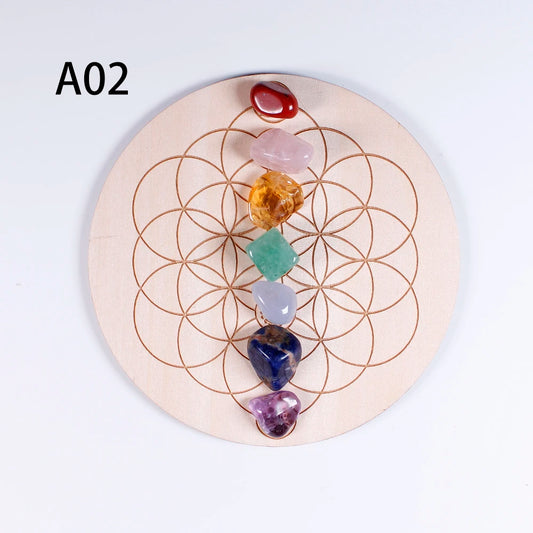 7pcs/set Natural Crystal Mixed  seven Chakra Healing Stone + Seven Star Array Wood Plate Gravel Chips Chakra Home decor Gift