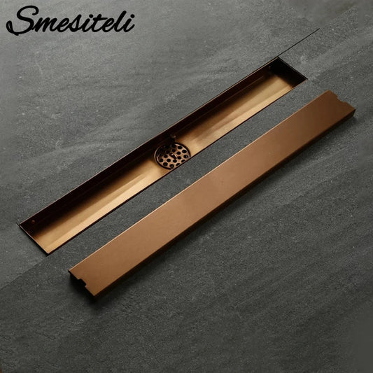 Smesiteli Stainless Steel Bathroom Drain Rose Gold 800/900/1000mm Rectangular Linear Tile Insert Anti-Odor Floor Drain Bathroom