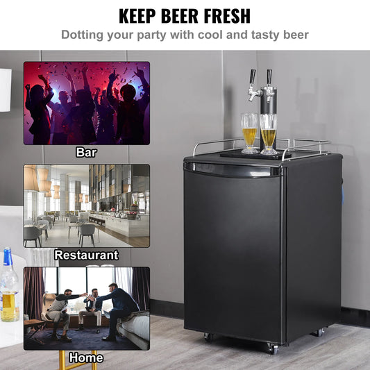 SucceBuy 152L Stainless Steel Beer Kegerator Draft Beer Dispenser Adjustable Faucet Regulator Keg Refrigerator Dual Tap for Home