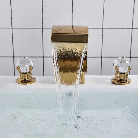 Wanmivezlo Waterfall Bathroom Basin Faucet Deck Mounted Cold Hot Water Mixer Single Hole Water Tap 3 Holes Washing Tap