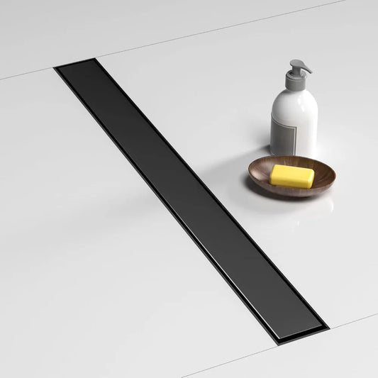 24-Inch Linear Shower Drain, with 2-in-1 Flat & Tile,Insert Cover Black Brushed 304 Stainless Steel Rectangle Shower Floor Drain