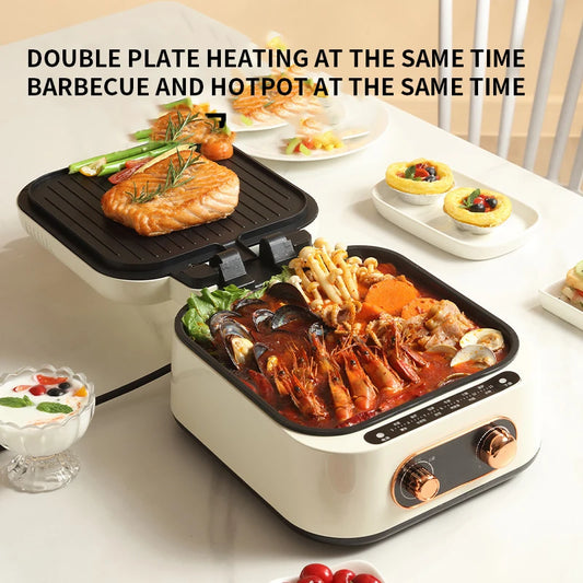 Household double-sided heating, timed multifunctional frying and baking machine, non stick pot, suspended heating