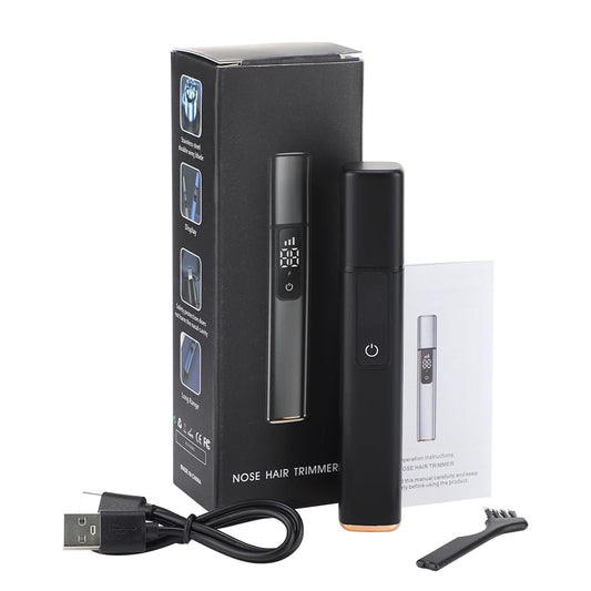 Portable Electric Nose Hair Trimmer LED Display Home Men Women Nose Hair Remover Safety Face Hair Cleaning Care Kit USB Charging