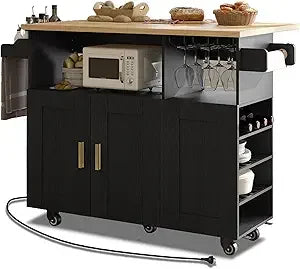 Rolling Mobile Kitchen Island Cart Bar with Desktop Drop Leaf Countertop, Island Table Storage with 5 Wheels, Rolling Kitchen Ca