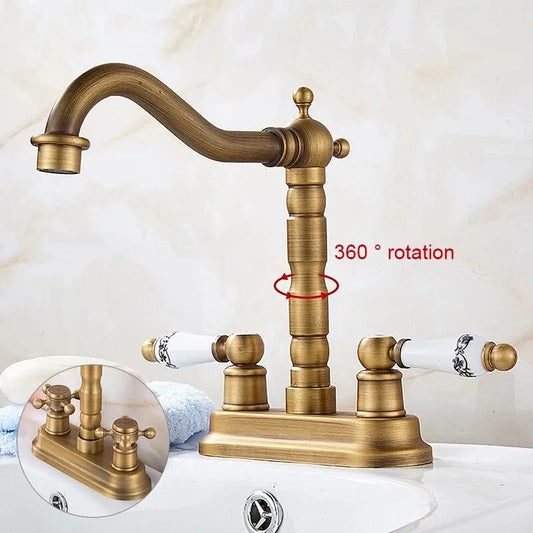 Double Handle Double Hole Bathroom Basin Faucet Antique Bronze American Standard Size Mixer Tap EL1201