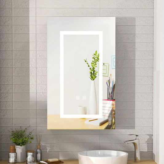 Bathroom Medicine Cabinet with Lights, LED Medicine Cabinet with Mirror, 3 Door Lighted Mirror Cabinet with Defogger, Dimmer