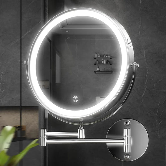 10-Inch Wall Mounted Makeup Mirror with Magnification, Rechargeable 3000 mAh Vanity Mirror with Lights, Bathroom Mirror