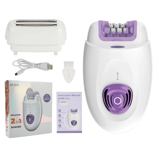 Rechargeable 2 in 1 Epilator & Electric Shaver for Facial Whole Body Hair Removal 32 Tweezers Smooth Skin 2 Speeds Hair Removal