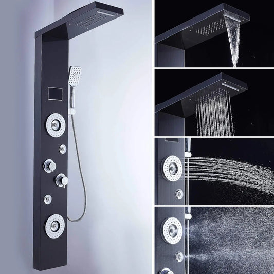 ZAPPO Rainfall Waterfall Massage System with Body Jets Bathroom Shower Panel Temperature Digital Display Shower Panel Shower Set