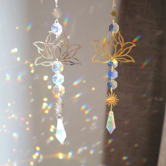 1PC Natural Stone Sun Catcher Crystal Wind Chimes Amethyst Lotus Hanging Window Garden Party Decorations