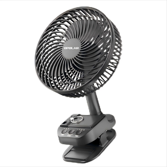 OPOLAR Rechargebale 8inch Portable Fan Auto Oscillation Clip Fan with Hook Removable Battery as a Mini Power Bank for Home Outdo