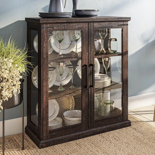 Storage  with Shelves and Glass Doors Glass Display Pantry Cabinet Organizer 3 Tiers Curio Hutch