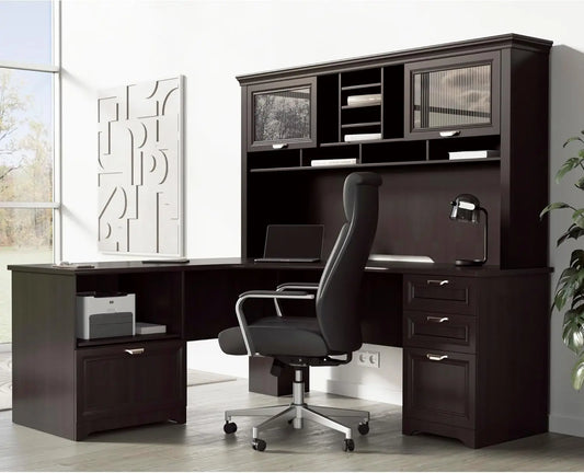 Performance 71"W L-Shaped Corner Desk, Espresso
