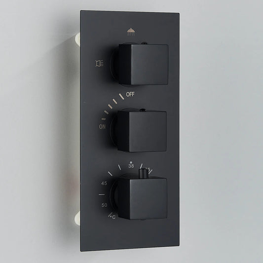Matte Black 3 Ways Thermostatic Valve Mixer Bathroom Shower Faucet Accessory Water Temperature Concealed Control Diverter