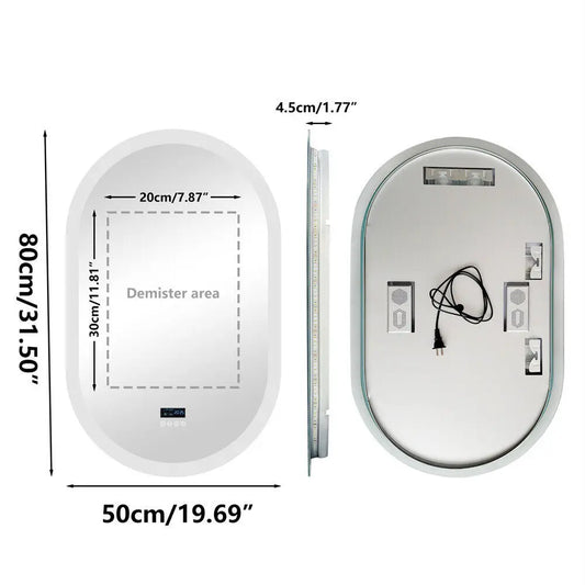 Large Bathroom Mirror Oval LED Vanity Mirror Wall Mounted w Bluetooth, Digital Display, Back Front Lit, Anti Fog for Hotel Hall