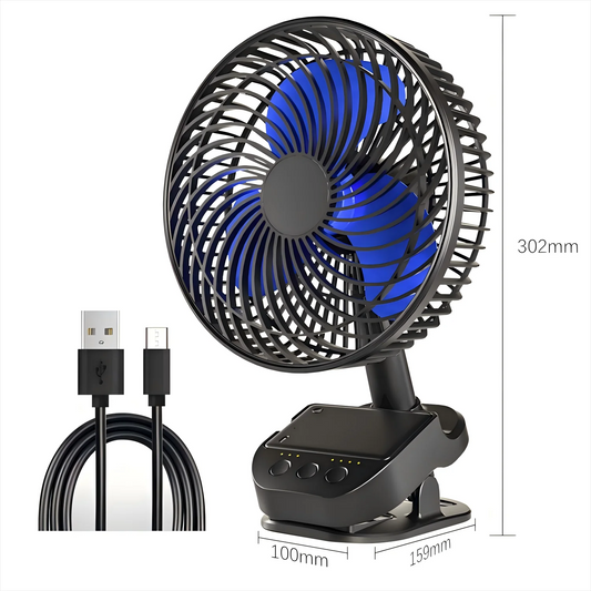 OPOLAR Rechargebale 8inch Portable Fan Auto Oscillation Clip Fan with Hook Removable Battery as a Mini Power Bank for Home Outdo