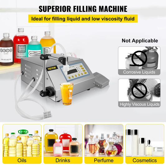 VEVOR Liquid Filling Machine 5-3500 ml GFK160 Digital Control Water Drink Perfume Cosmetics Juice Milk Small Bottle Filler