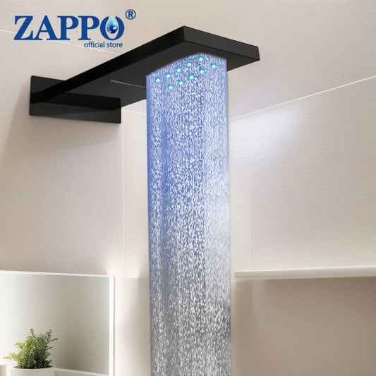 ZAPPO Shower Head Wall Mounted LED Waterfall Shower Faucet Big Rain Shower Heads 2 Functiobs ShowerSpray  Stainless Steel