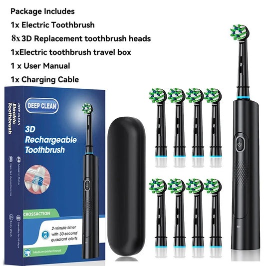 Rotating Electric Toothbrush for Adults with 4 Brush Heads Deep Clean with Rechargeable Power and 2 Min Smart Timer
