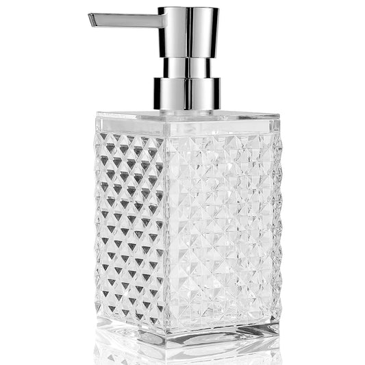 Clear Acrylic Liquid Hand Soap Dispenser（10oz） with Silver ABS Rust-Proof Pump for Bathroom, Kitchen, Countertop Transparent