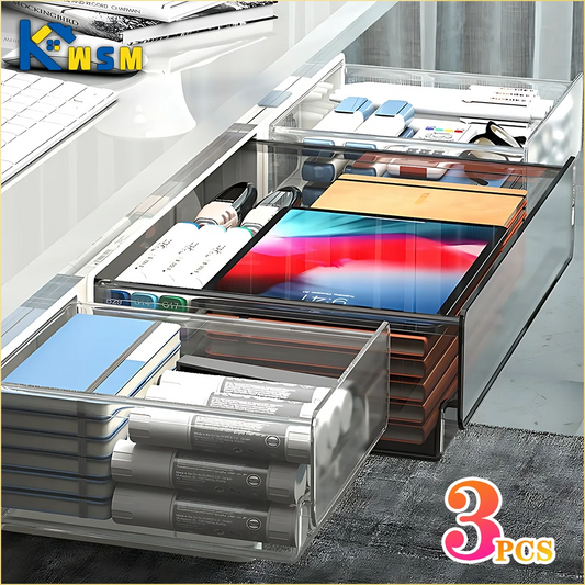 1-3PCS Hidden Desktop Organiser Desktop Sticky Drawer Slide Out Under Desk Drawer Transparent Under Desk Drawer Storage Shelf