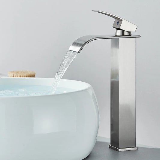 Quyanre Matte Black Waterfall Basin Faucet Single Handle Mixer Hot Cold Water Basin Crane Tap For Bathroom Wash Basin Mixer Tap