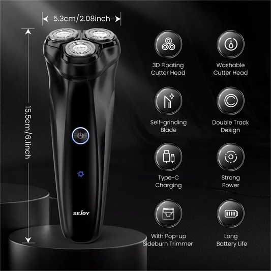 SEJOY Electric Razor for Men 3D Rotary Shaver Dry Wet Shaving Pop-Up Beard Trimmer Rechargeable Hair Cutting Machine