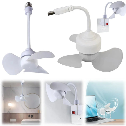 Modern LED Ceiling Fan E27 Base/USB Chandelier Ceiling Fan Hose Extender Small Ceiling Fan Light for Bedroom Living Room Cooler