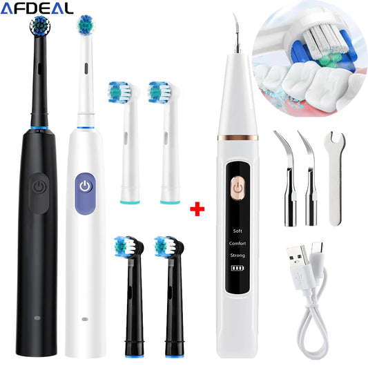 Ultrasonic Teeth Cleaner Dental Scaler And Rotary Electric Toothbrush Plaque Calculus Tartar Removal Tooth Cleaning Tool Set
