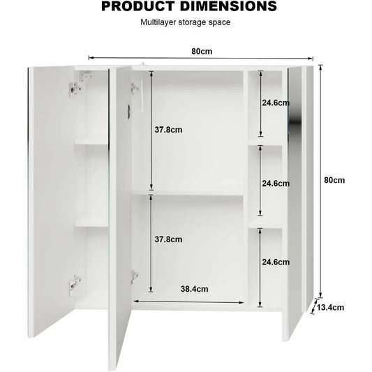 Bathroom Medicine Cabinet with Lights, LED Medicine Cabinet with Mirror, 3 Door Lighted Mirror Cabinet with Defogger, Dimmer