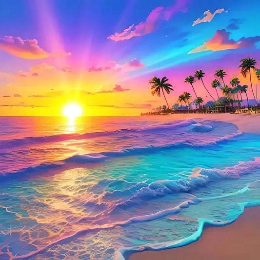 SDOYUNO Sunset Beach Scenery Diamond Painting Kit 5D Diy Home Decoration Beginners and Adults Round Full Diamond Canvas Art