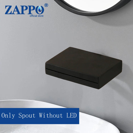 ZAPPO Wall Mount Bathroom Water Basin Sink Mixer LED Tap Bathtub Faucet Matte Black Soild Brass Bathtub Faucet Waterfall
