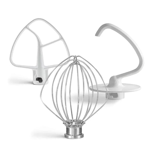 Stand Mixer Attachment Set of 3 - Replacement Attachment K45WW Wire Whip / K45DH Dough Hook / K45B Mixing Paddle with Coated Fla
