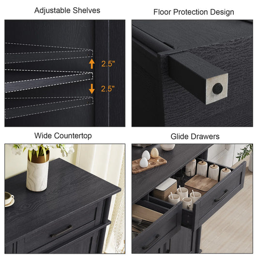 48" Farmhouse Storage Buffet Cabinet,2 Drawers＆Doors,Adjustable Shelve,Wood kitchen Cabinet ,for Kitchen/Living Room