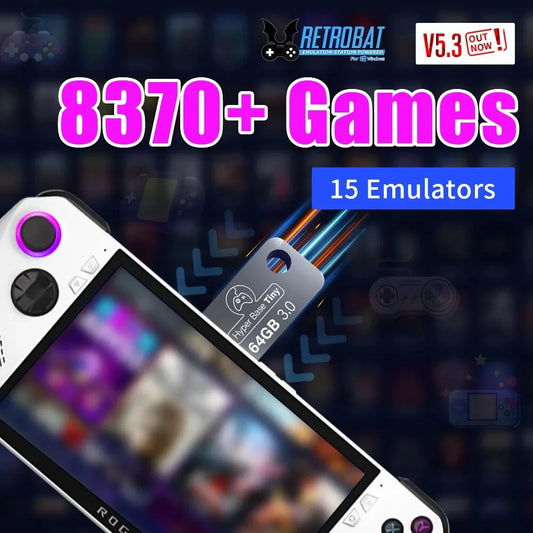 JMachen Portable Retrobat 64G USB 3.0 Disk 8731Retro Games&15 Emulators for PSP/DC/N64/NES/SNES for Windows PC/Rog Ally HandHeld
