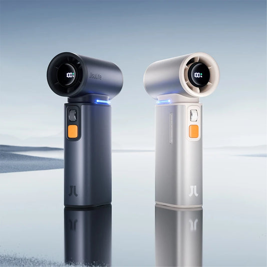 JISULIFE Portable Turbo Handheld Fan, 100 Winds Speeds Adjustable, 9000 mAh Rechargeable Battery, LED Display, Outdoor Camping