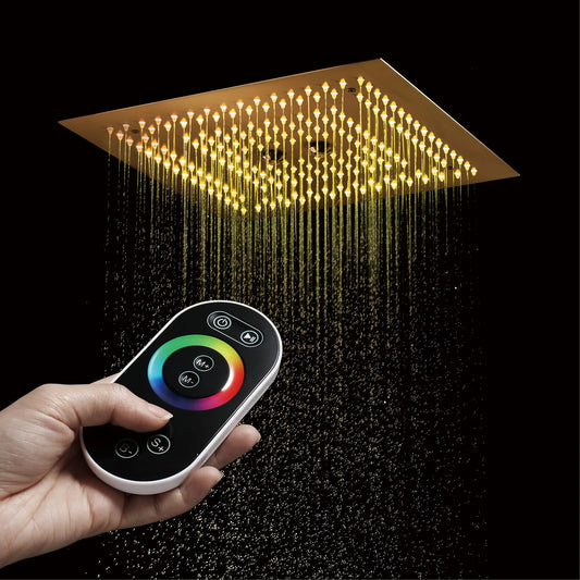 Qlonn 16 Inch Rain Shower Head Large Stainless Steel Bathroom Ceiling Black Showers Panel Luxury High Pressure LED Showerheads