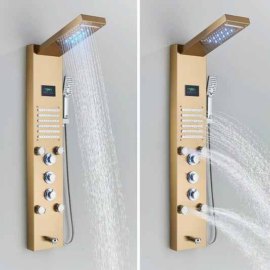 Black LED Light Shower Panel Waterfall Rain Shower Faucets SPA Massage Jet Bath Shower Column Shower system Mixer Tap Tower