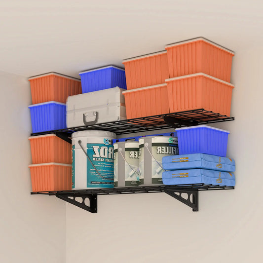 2-Pack Wall Shelf Steel Garage Shelving Storage Rack 12" by 48" (1x4 ft) Black
