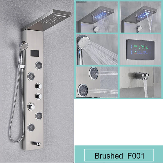 Black LED Light Shower Panel Waterfall Rain Shower Faucets SPA Massage Jet Bath Shower Column Shower system Mixer Tap Tower