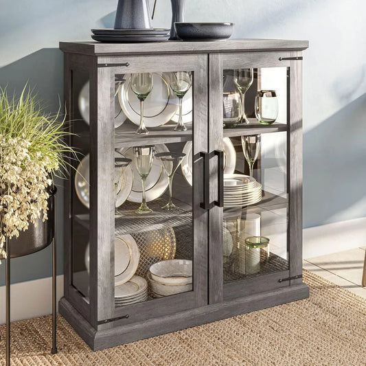 Storage  with Shelves and Glass Doors Glass Display Pantry Cabinet Organizer 3 Tiers Curio Hutch