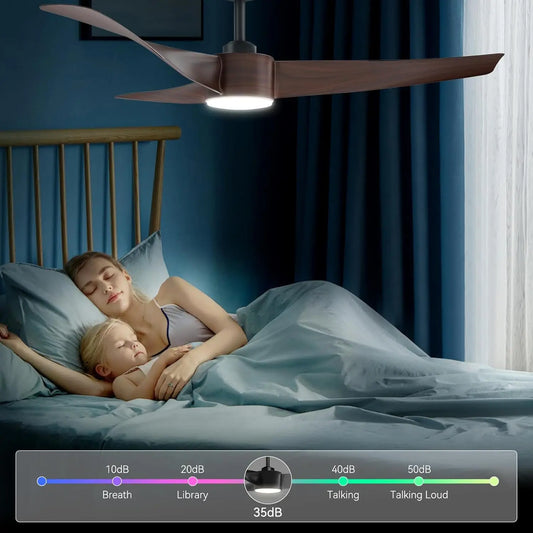52 Inch Ceiling Fans Low Profile with Light and Remote Control 3CCT Dimmable 6 Speeds Reversible Noiseless Bedroom Ceiling Fan
