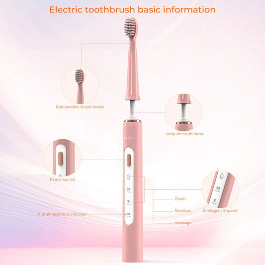 SEJOY Electric Sonic Toothbrush USB Charge  Rechargeable Waterproof Electronic Tooth Brushes 7pcs Replacement Heads Adult