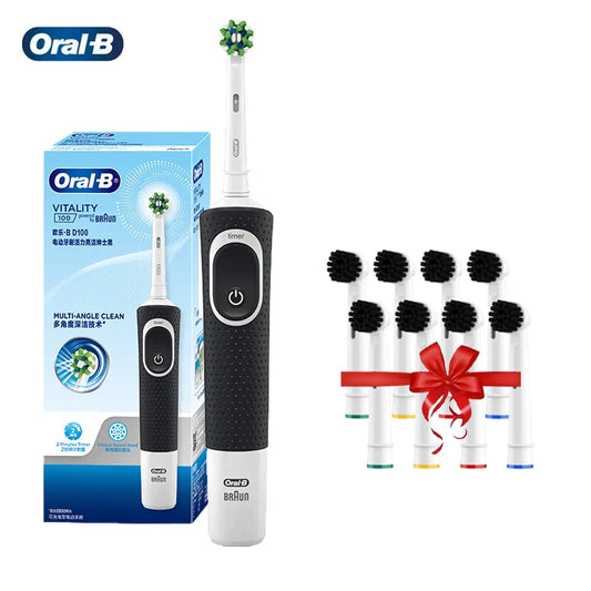 Oral B Electric Toothbrush D100 Vitality 2D Rechargeable Tooth Brush Cross Cleaning ActionWith Bamboo Charcoal Brush Heads