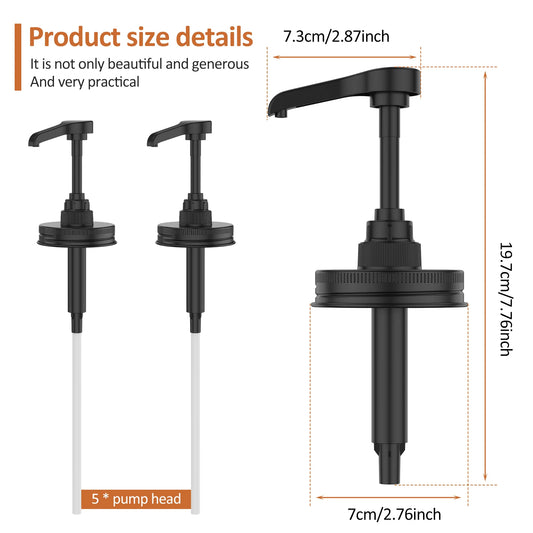 5Pcs Glass Jar Syrup Dispenser Pump Lids Stainless Steel Honey Sauce Shower Gel Dispenser Pump Lids for 16oz Regular Mouth