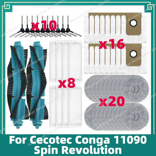 Compatible For Cecotec Conga 11090 / Conga 13090 Spin Revolution Main Side Brush Hepa Filter Mop Cloth Accessories Spare Parts