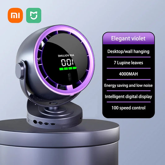 Xiaomi Digital Display Fan Desktop Remote Control 720°Rotation Type-C Rechargeable Electric Fans Portable Wall Hanging With Clip