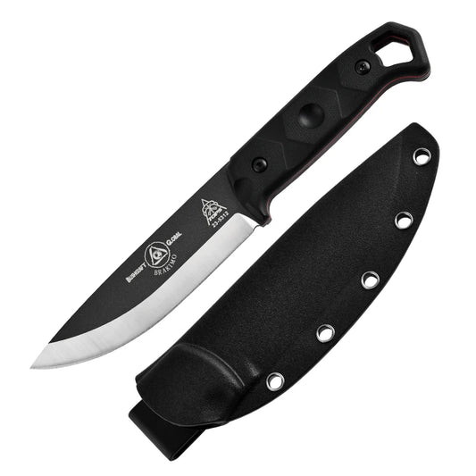 Tops High Quality Steel Hunting Knife, Outdoor Survival Knife, Rubber Anti Slip Handle, Equipped with Leather Case