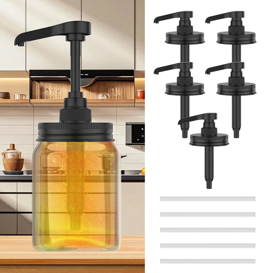 5Pcs Glass Jar Syrup Dispenser Pump Lids Stainless Steel Honey Sauce Shower Gel Dispenser Pump Lids for 16oz Regular Mouth